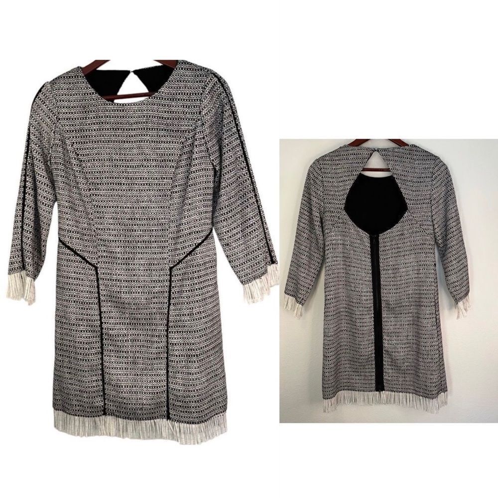 NWT Sam Edelman Women’s Small Modern Tweed Fringe Trim Keyhole Cocktail Dress‎
